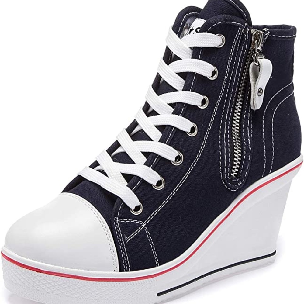 Women's Canvas Casual Shoes Dating Platform High Top Sneakers Rubber Sole sz 9 - Picture 7 of 9
